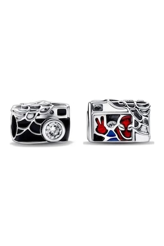 Spiderman Fotoğraf Makinesi Charm Gümüş Kaplama