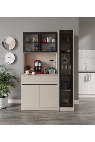 Lora Kum Beji Midi Sağ Vitrinli Komple Mdf Led Aydınlatmalı Kahve Köşesi