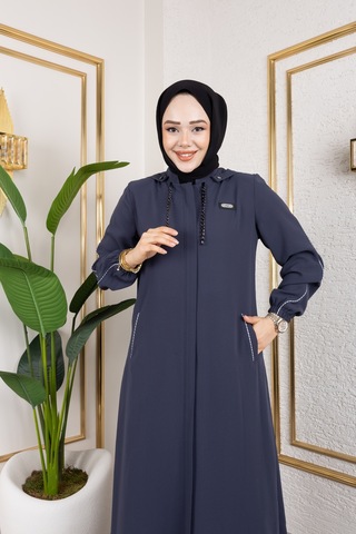 Biyeli Şerit Metal Aksesuar Detaylı Ferace / Antrasit - F0144 Antrasit