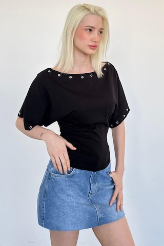 Madmext Siyah Off Shoulder Metal Detaylı Kadın Bluz Mg2671 Siyah