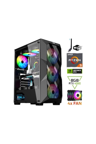Izoly ST999494 R5-5500 16 GB 512 GB M.2 NVMe SSD RTX4060 8 GB Free Dos Masaüstü Oyuncu Bilgisayarı