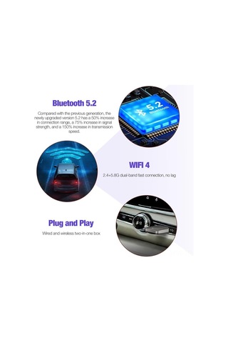 Maiyame Kablosuz Carplay Ve Android Auto Destekli 2-in-1 Araç Adaptörü, Bluetooth/wlan Bağlantısı, İos 10+ Ve Android 11+ Uyumlu, Akıllı Ses Kontrolü, Plug&play - Gümüş Gri