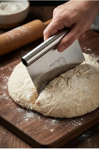 Paslanmaz Çelik Ölçü Rehberli Hamur Kesici & Hamur Şekillendirici Spatula 11x14 Cm Siyah