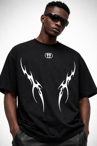 Yolo Street Oversize Unisex Tişört %100 Pamuk Tribal Baskı Streetwear Siyah/beyaz Siyahgokce