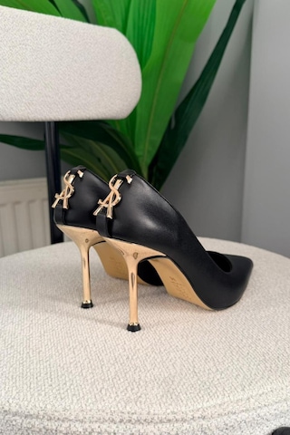 Asmi Shoes Kadın Alexa Arka Toka Detayı 10 Cm İnce Topuklu Ayakkabı&stiletto Siyah Siyah