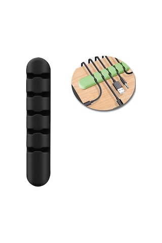 Neevoyu Silikon Masa Kablolu Düzenleyici 5 Yuva - Usb Veri Kablosu Sabitleyici Ofis Ev Araç Kablosu Yöneticisi Siyah