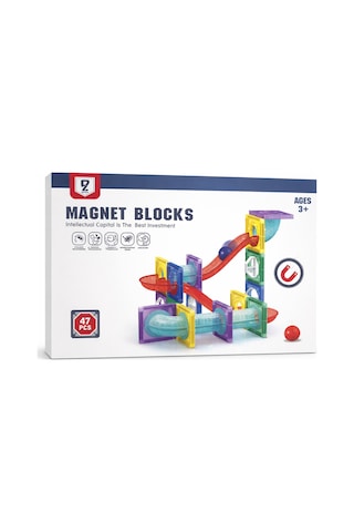 47 Parça Manyetik Yapı Blokları Ve Kaydırak Seti Eğitici Stem Oyuncak 3+ Yaş