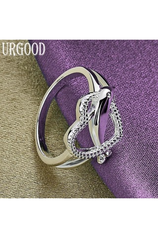 925 Ayar Gümüş Aaa Zirkon Yunus Kalpli Yüzük Moda Takı 10