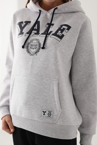 Yale Kar Melanj Kanguru Cep Kapüşonlu Kadın Sweatshirt 5274-41117 Kar Melanj