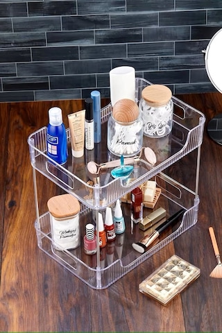 Morponi İki Katlı Organizer- Makyaj Organizeri - Ofis, Banyo Düzenleyici Şeffaf