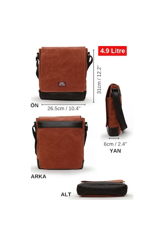 Dark Cotton 7112 Western Kahverengi Suya Dayanıklı Mumlu Kanvas Postacı Omuz Laptop Okul Çantası Kiremit