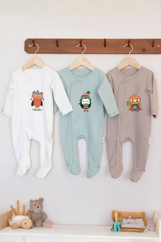 Mom Cherie 3'lü Winter Baskılı Uzun Kollu Bebek %100 Pamuk Çıtçıtlı Uyku Tulumu Çok Renkli