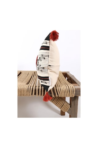 Ecocotton Aral Lita %100 Organik Pamuk Püsküllü El Nakışlı 45 45 Cm Kırlent Kılıfı Kırmızı - Siyah