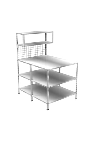 3 Katlı Duble Paketleme Masası 118x93 Cm - 2 Raflı Tel Kafesli , Atölye, Depo, Hobi Çalışma Masası Gri