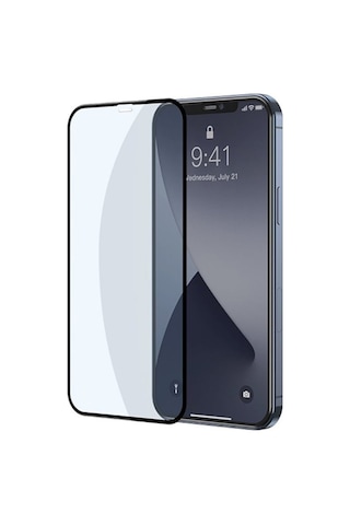 Baseus Apple Uyumlu   iPhone 12 Pro Max 6.7 0.3Mm Full Anti Blue Light Tempered Ekran Koruyucu Siyah