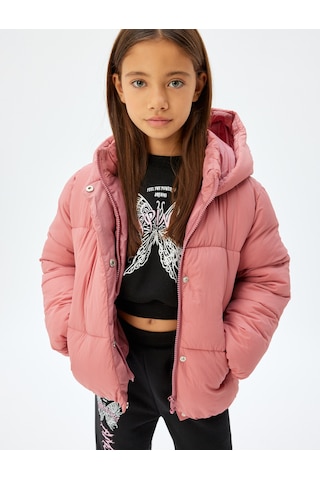Koton Kapşonlu Şişme Mont Fermuarlı Cep Detaylı Pembe 5wkg20036aw Pembe