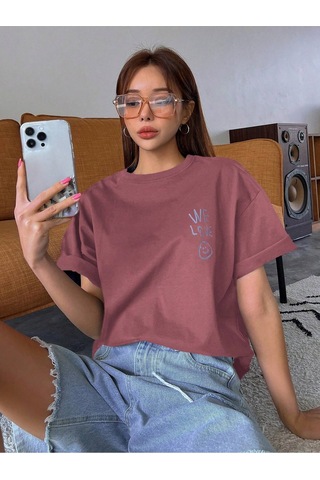 Noıssey Karikatür Ve Grafik Tasarım Oversize T-shirt Cartoon/letter Serisi Kod230 Kırmızı