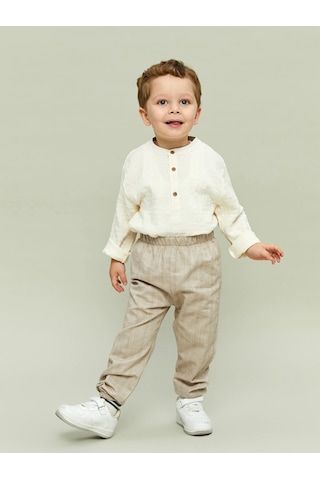 LC Waikiki Lcw Baby Ekru Hakim Yaka Müslin Erkek Bebek Tişört Ve Pantolon 2'l Cream