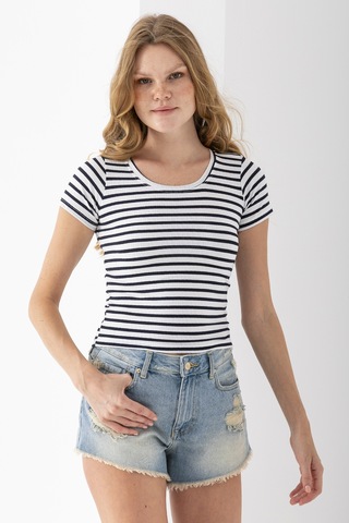 Giysa Kadın Bisiklet Yaka Çizgili Basic Body Lacivert - 25509 Lacivert