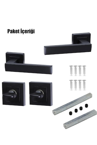 Kare Rozetli Kapı Kolu Wc Siyah 1 Takım Arkalı/önlü