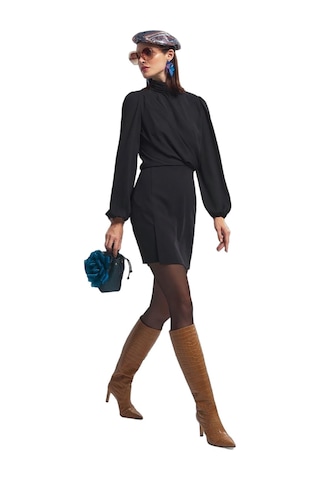 Explosion Minimalist Boğazlı Uzun Kol Mini Abiye Elbise - Şık Ve Modern Siyah