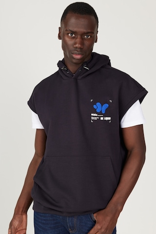 AC&Co / Altınyıldız Classics Erkek Lacivert Loose Fit Kapüşonlu Kısa Kollu Pamuklu Sweatshirt Lacivert