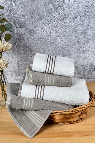Banyo Havlu Takımı Oscar Mavi-krem 50x85cm 2ad. + 70x140 2ad. Taş-krem
