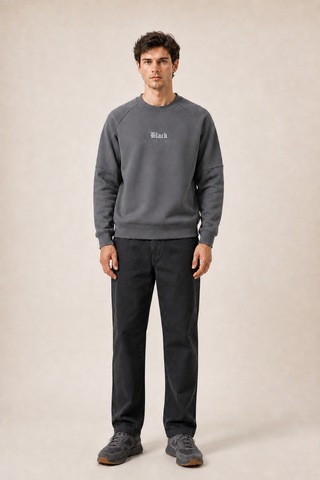 Redline Black Yeni Sezon Erkek Kışlık Regular Fit Sweatshirt Pamuklu Antrasit