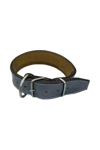 Lnleather El Yapımı Vaketa Deri Parlak Gümüş Orta Irk Köpek Tasması 60 CM Gri