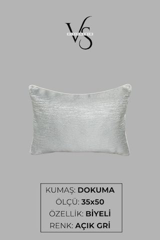 Kırlent Kılıfı Çizgili Desenli Jakarlı Dokuma Kumaş 35x50 Çift Taraflı Biyeli Açık Gri