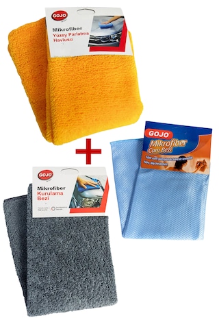 Gojo Mikrofiber Yüzey Parlatma Havlusu + Kurulama Havlusu+ Cam Bezi 3lü Set