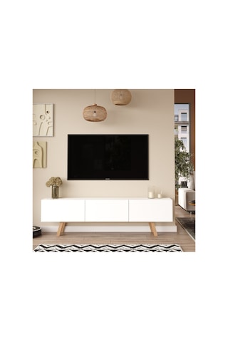 Yurudesing Pulse Tv Ünitesi 3 Kapaklı 180cm Ahşap Ayaklı Beyaz Pu1-w Diğer