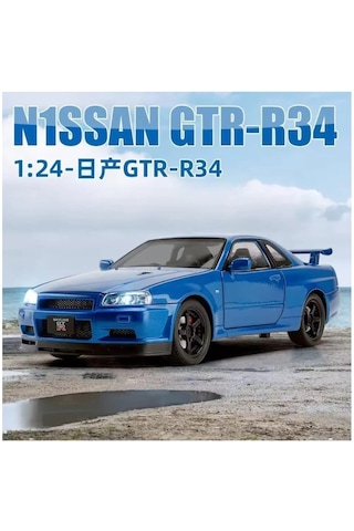 Nissan Skyline Gtr R34 1:24 Ölçek Diecast Model Araba Açılan Kapıları Nıssan Gtr R34 Model Mavi