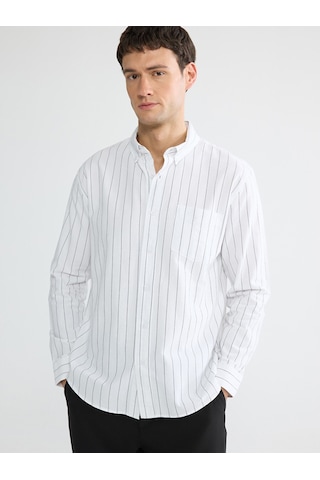 Lcw Vision Beyaz Regular Fit Çizgili Oxford Erkek Gömlek
