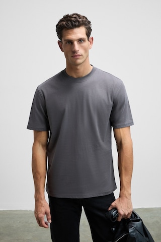 Grimelange Solo Erkek %100 Organik Pamuklu Kalın Dokulu Comfort Fit Bisiklet Yakalı Antrasit T-Shirt