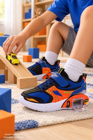 Muggo Drift Garaj Tabanlı Çift Metal Arabalı Cırtlı Ve Bağcıklı Günlük Erkek Çocuk Sneaker Spor Ayakkabı Mavi