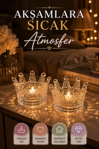 2'li Set Kristal Taç Mumluk Şeffaf Diğer