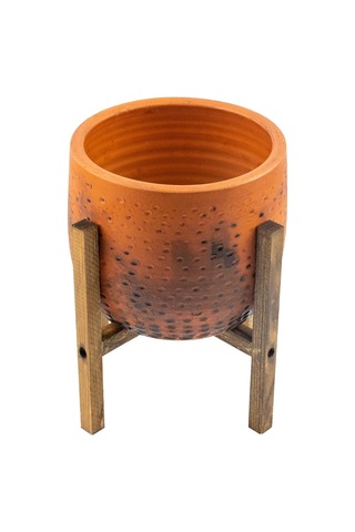 Bitki Tasarımı Ev Dekorasyon Aksesuar Siyah Nokta Desenli Toprak Saksı Saksılık Salon Çiçeklik 4 Ayaklı - 19 Cm