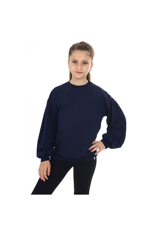 Toontoy Kız Çocuk Kolları Balon Okul Sweatshirt Lacivert