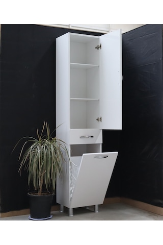 Öz&Ce Sepetli Mdf Banyo Boy Dolabı 40 CM Beyaz