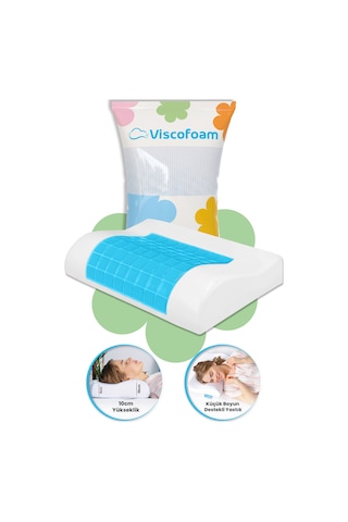 Viscofoam Terletmeyen Boyun Destekli Ortopedik Yastık Jelli Visco Yastık - 47x30x10-8cm
