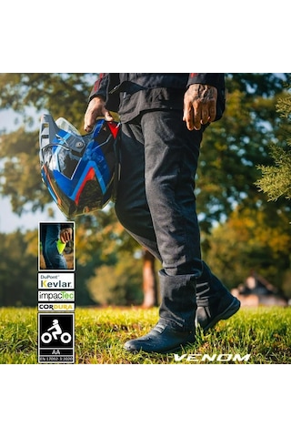 Venom Nova Pro Cordura Kevlar Motosiklet Pantolonu Siyah Korumalı Motorcu Kot Pantolon