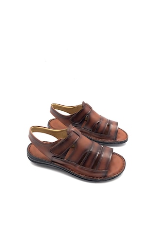 Tam Ortopedik Hakiki Deri Taba Masajlı Erkek Sandalet Taba