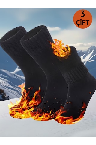 Erkek Soğuklara Karşı Termal Lastikli Havlu Kışlık Çorap Siyah