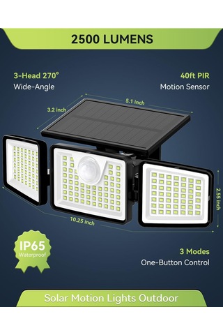 Solar Dış Mekan Işıkları, 2700lm 156 Led Süper Parlak Güneş Hareketi Dedektörü Işıkları, 3 Ayarlanabilir Ka Çok Renkli
