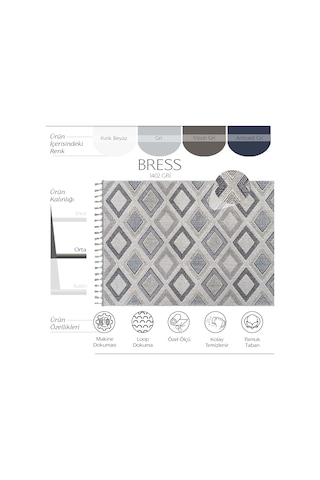 Cool Halı Bress 1402 Gri Hav Toz Vermez Hasır Dokulu Salon Mutfak Antre Bukle Örgü Modern Desen Halı