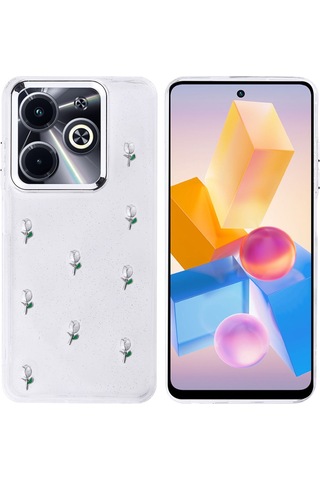 İnfinix Hot 40i Kılıf Airbag Tasarımlı Simli Şeffaf Fzd Kutup Kapak - Lale