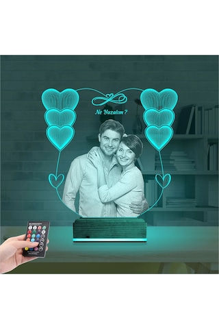 Luvivia Kalp Sevgiliye Hediye Fotoğraflı 3d Lamba - Masa Gece Lambası V15 Şeffaf