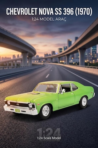 Maisto Lisanslı Chevrolet Nova Ss 1970 Model 1:24 Ölçekli Açılır Kapaklı Klasik Model Araba Yeşil
