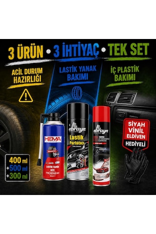 Eva Motors 3 Lü Universal Torpido Parlatıcı Araç Bakım Ve Acil Durum Seti New Car - Yeni Araba Siyah Vinil Eldiven li